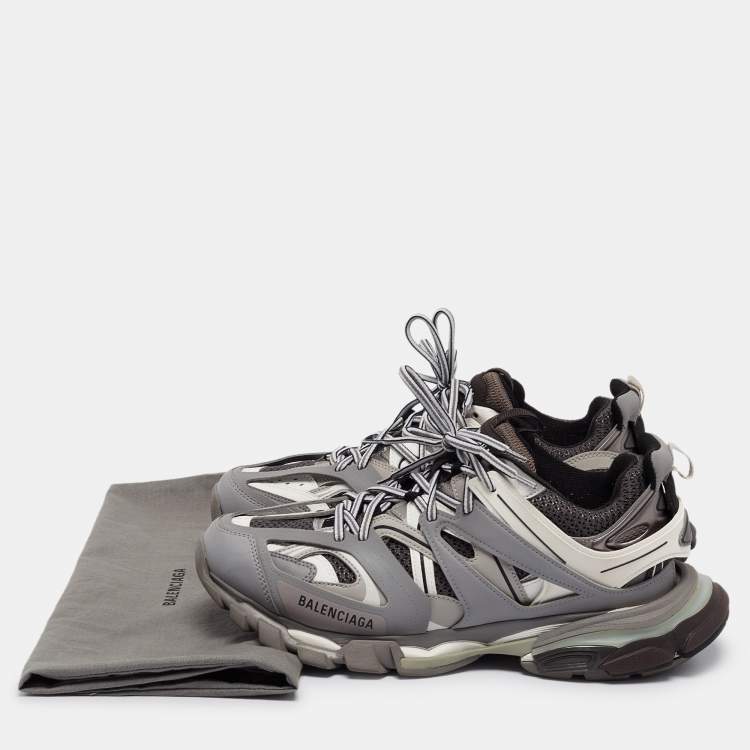 Pre Owned Balenciaga Grey Faux Leather Track Sneakers Size 43