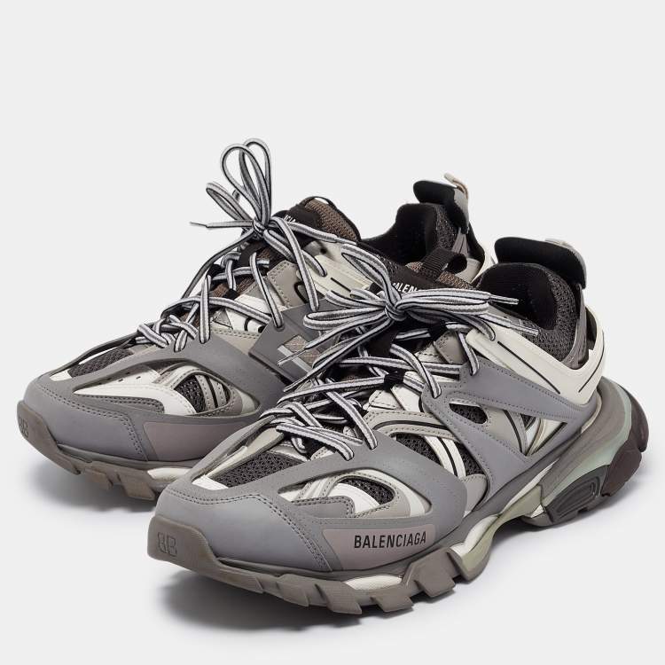Pre Owned Balenciaga Grey Faux Leather Track Sneakers Size 43