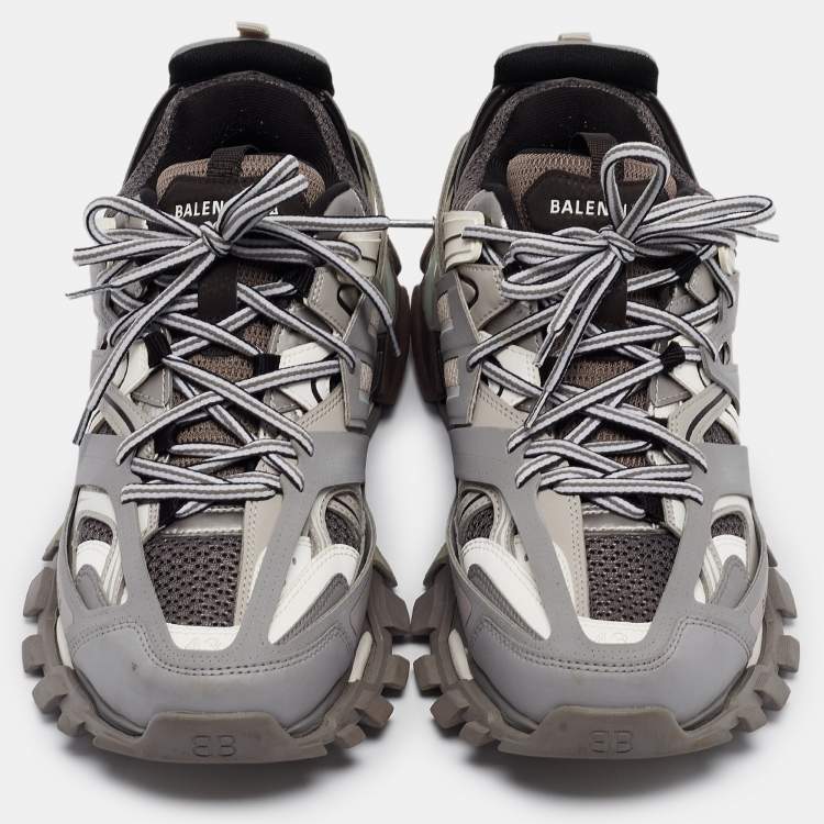 Pre Owned Balenciaga Grey Faux Leather Track Sneakers Size 43
