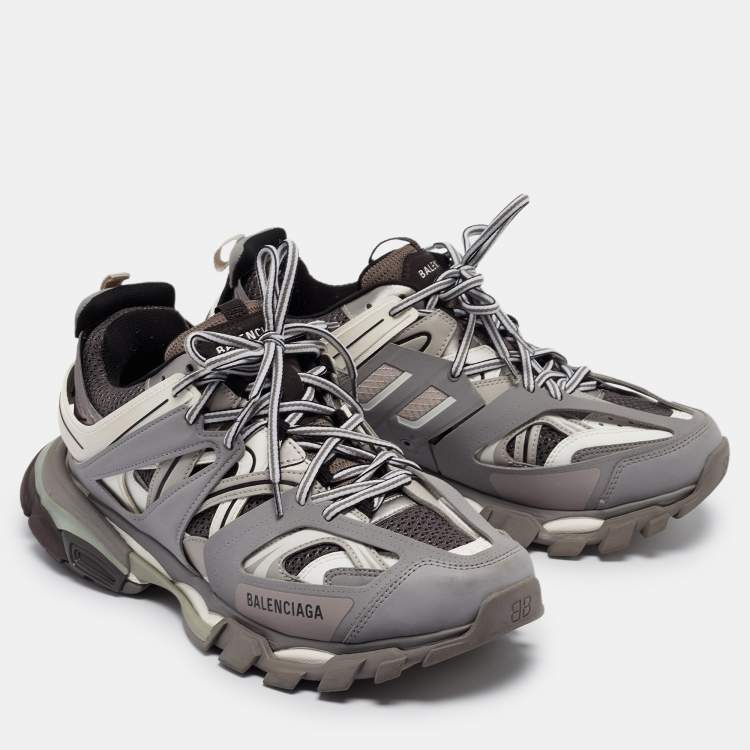 Pre Owned Balenciaga Grey Faux Leather Track Sneakers Size 43