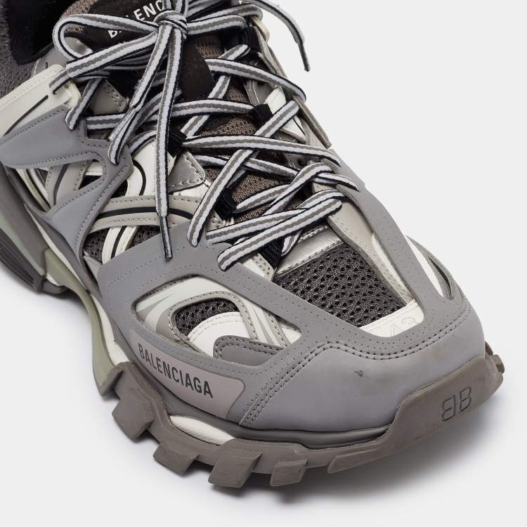 Pre Owned Balenciaga Grey Faux Leather Track Sneakers Size 43