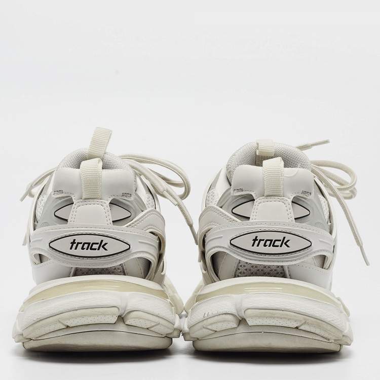 Pre Owned Balenciaga White/Grey Mesh and Faux Leather Track Sneakers Size 39