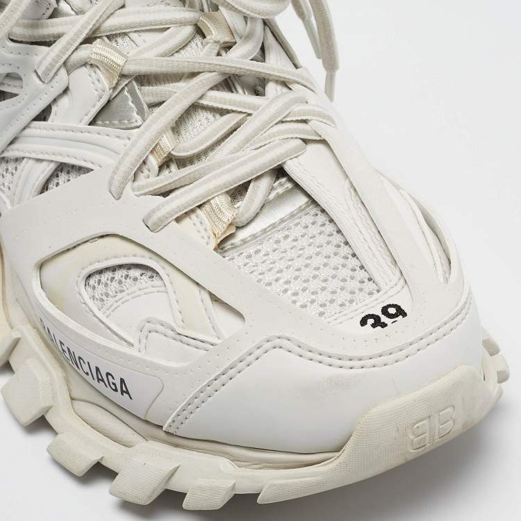 Pre Owned Balenciaga White/Grey Mesh and Faux Leather Track Sneakers Size 39