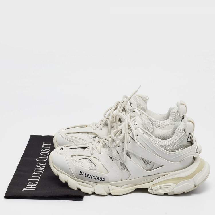 Pre Owned Balenciaga White/Grey Mesh and Faux Leather Track Sneakers Size 39