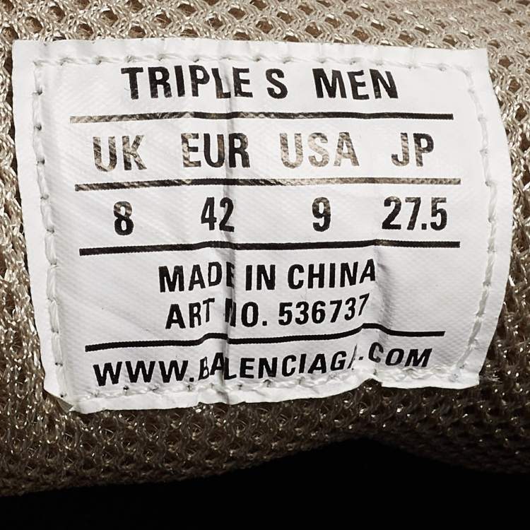 Pre Owned Balenciaga Beige Leather and Mesh Triple S Sneakers Size 42