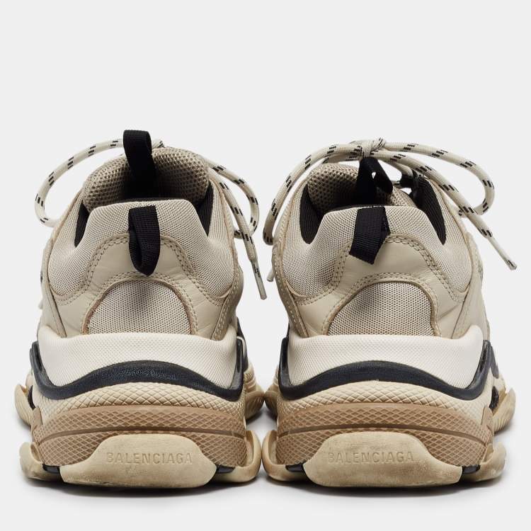 Pre Owned Balenciaga Beige Leather and Mesh Triple S Sneakers Size 42