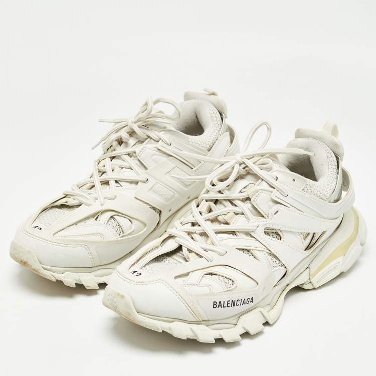 Pre Owned Balenciaga Grey/White Faux Leather and Mesh Sneakers Size 42