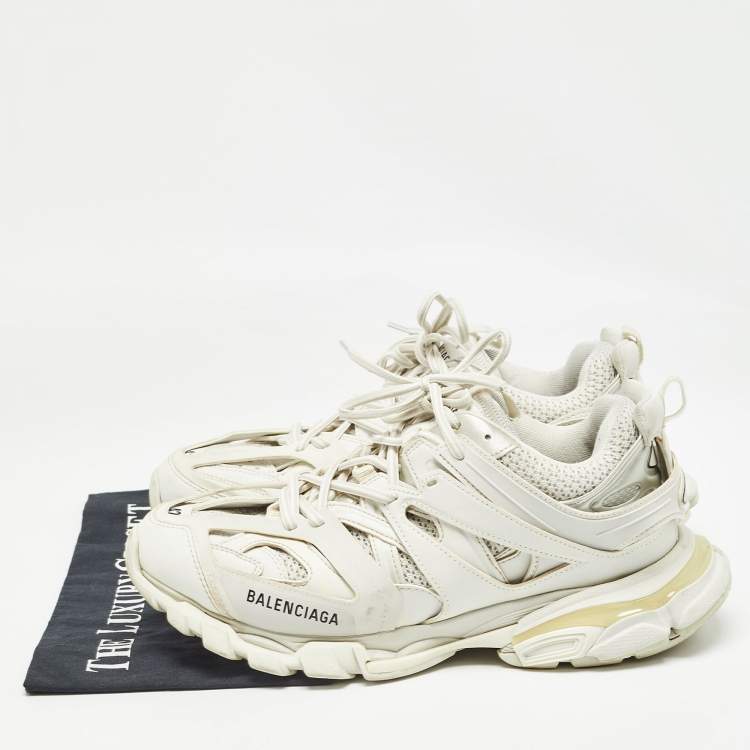 Pre Owned Balenciaga Grey/White Faux Leather and Mesh Sneakers Size 42