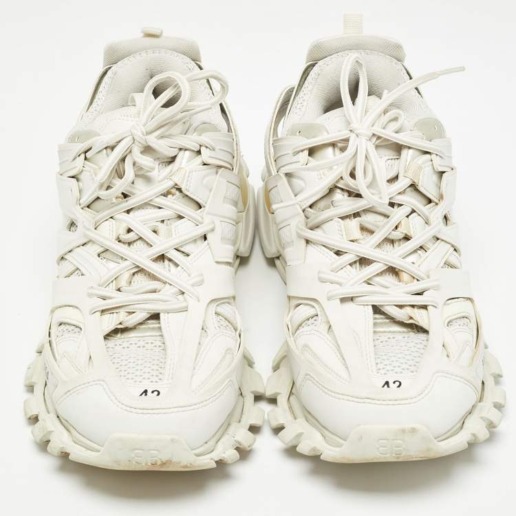 Pre Owned Balenciaga Grey/White Faux Leather and Mesh Sneakers Size 42