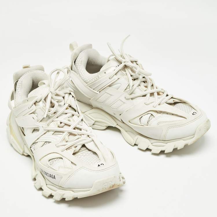 Pre Owned Balenciaga Grey/White Faux Leather and Mesh Sneakers Size 42