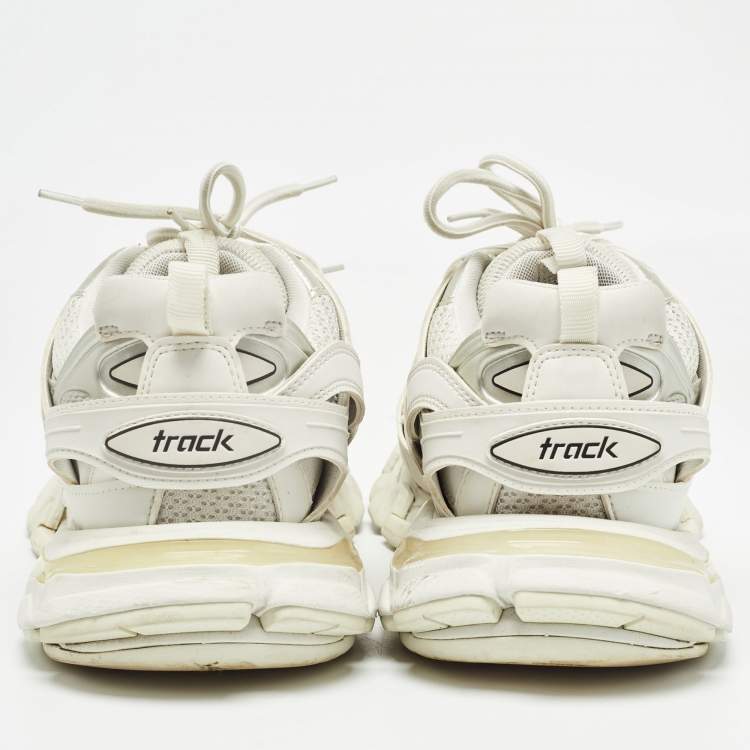 Pre Owned Balenciaga Grey/White Faux Leather and Mesh Sneakers Size 42