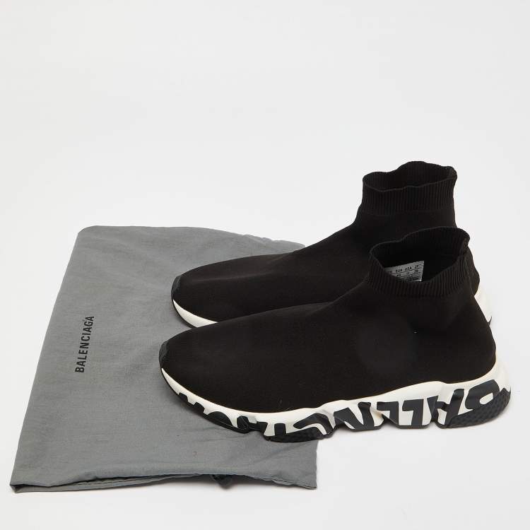 Pre Owned Balenciaga Black Knit Fabric Speed Graffiti High Top Sneakers Size 44