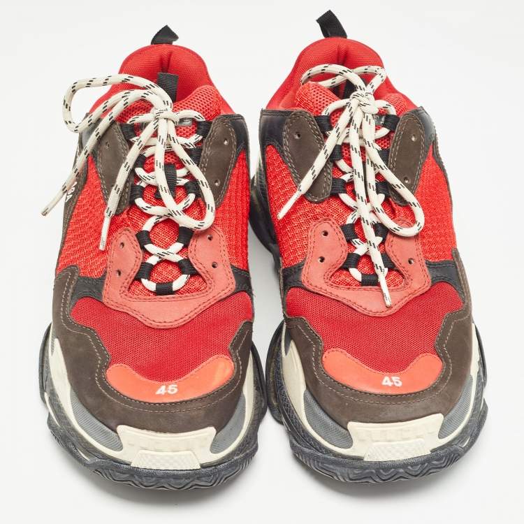 Pre Owned Balenciaga Multicolor Leather and Mesh Triple S Sneakers Size 45