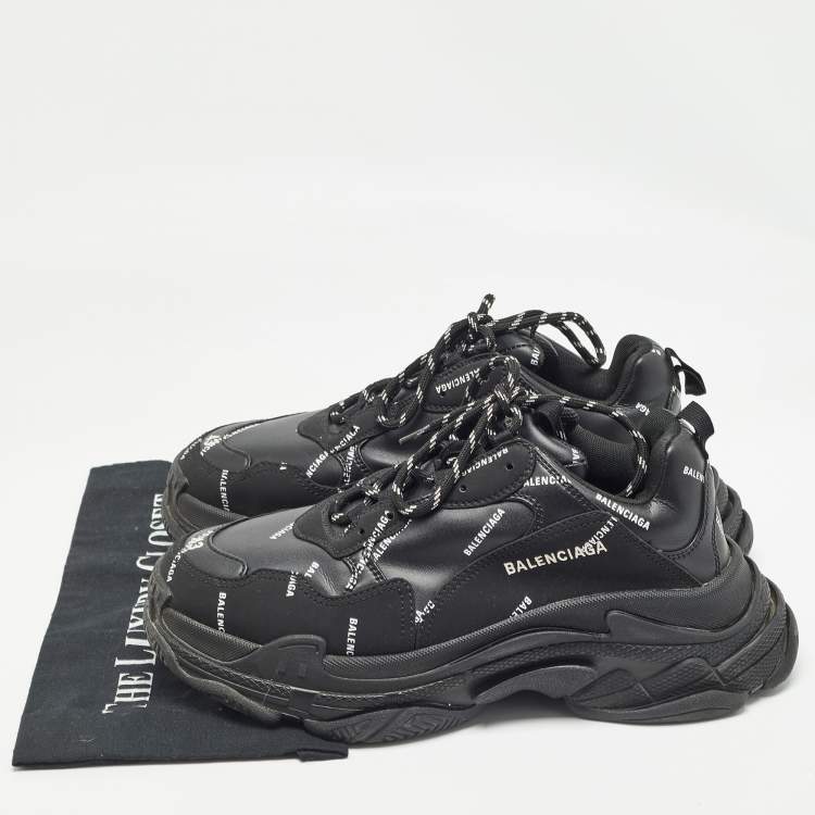 Pre Owned Balenciaga Black Leather Triple S Sneakers Size 43