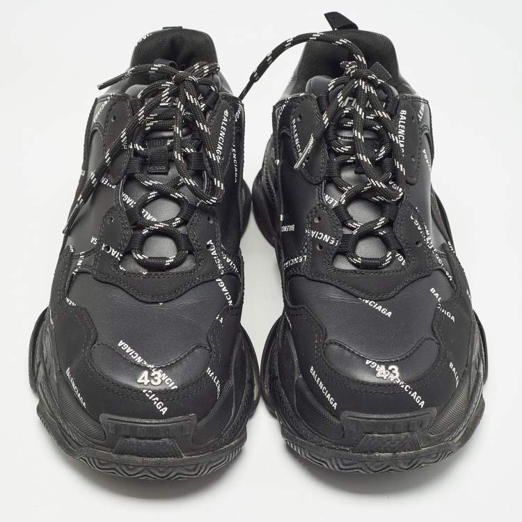Pre Owned Balenciaga Black Leather Triple S Sneakers Size 43