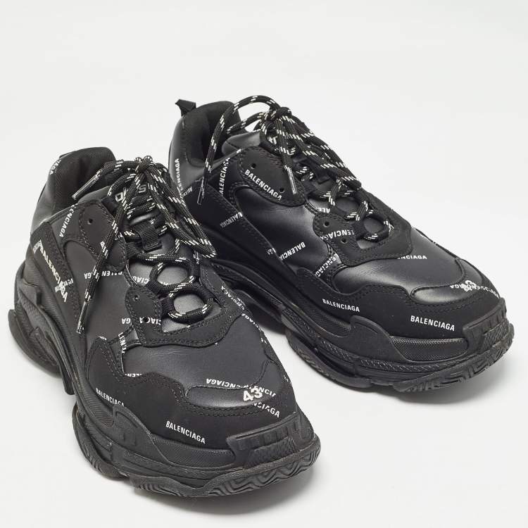 Pre Owned Balenciaga Black Leather Triple S Sneakers Size 43