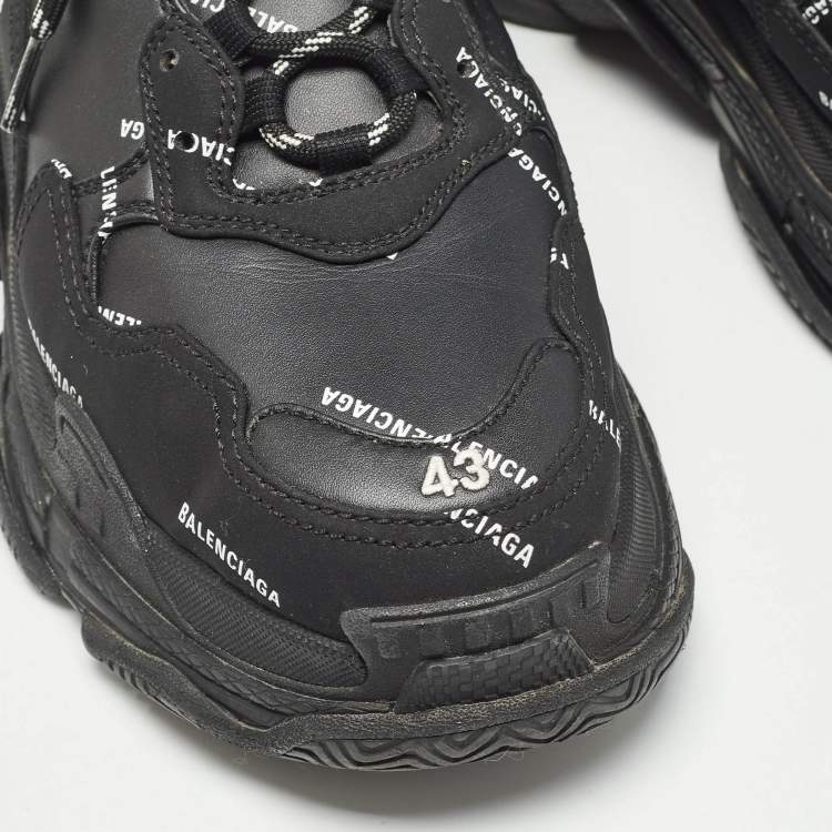 Pre Owned Balenciaga Black Leather Triple S Sneakers Size 43