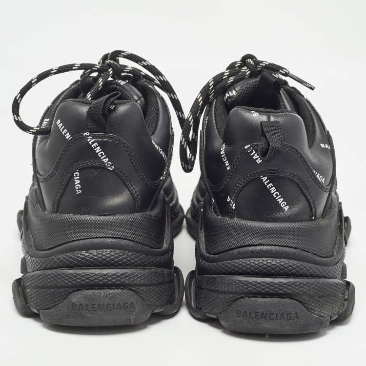 Pre Owned Balenciaga Black Leather Triple S Sneakers Size 43