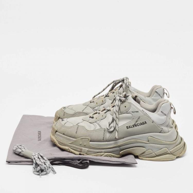 Pre Owned Balenciaga Grey Faux Leather Triple S Sneakers Size 44