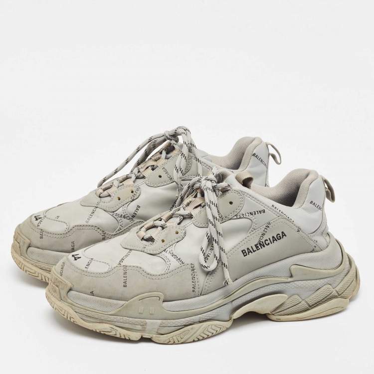 Pre Owned Balenciaga Grey Faux Leather Triple S Sneakers Size 44