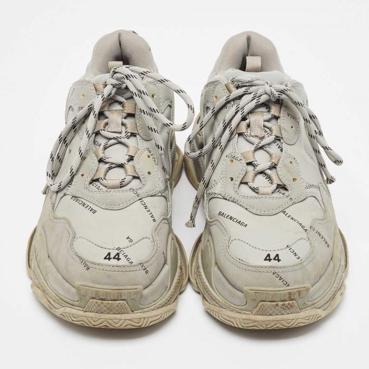 Pre Owned Balenciaga Grey Faux Leather Triple S Sneakers Size 44