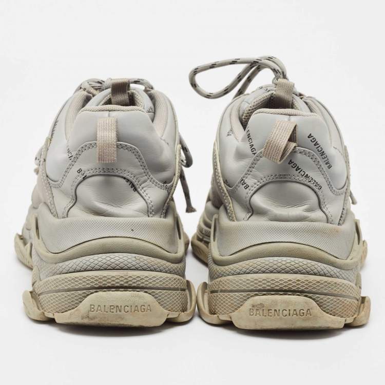 Pre Owned Balenciaga Grey Faux Leather Triple S Sneakers Size 44