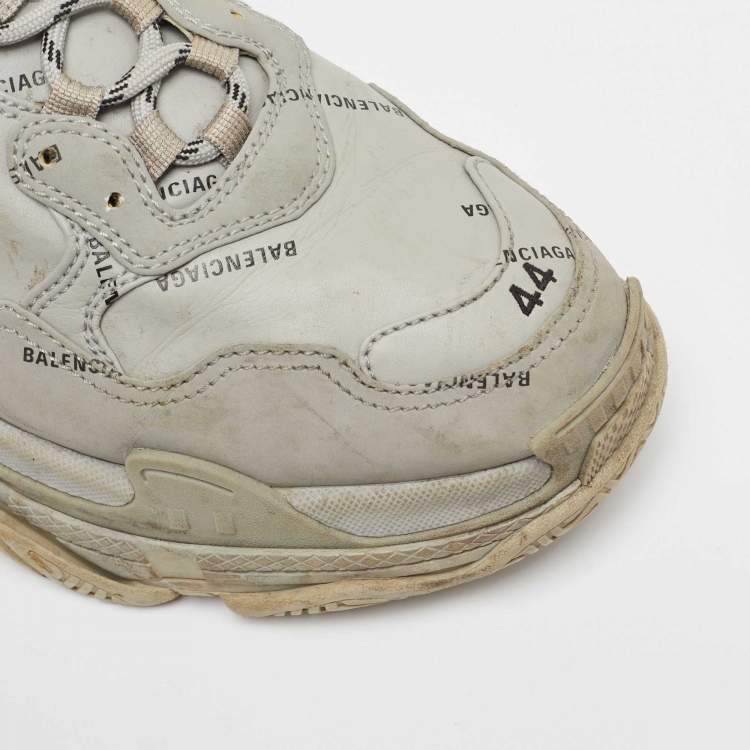 Pre Owned Balenciaga Grey Faux Leather Triple S Sneakers Size 44