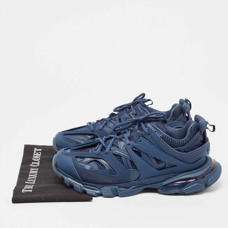 Pre Owned Balenciaga Blue Faux Leather and Mesh Track Sneakers Size 43