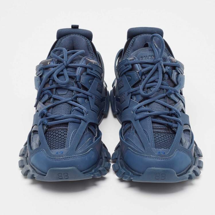 Pre Owned Balenciaga Blue Faux Leather and Mesh Track Sneakers Size 43