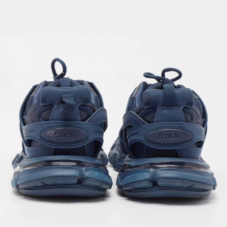 Pre Owned Balenciaga Blue Faux Leather and Mesh Track Sneakers Size 43