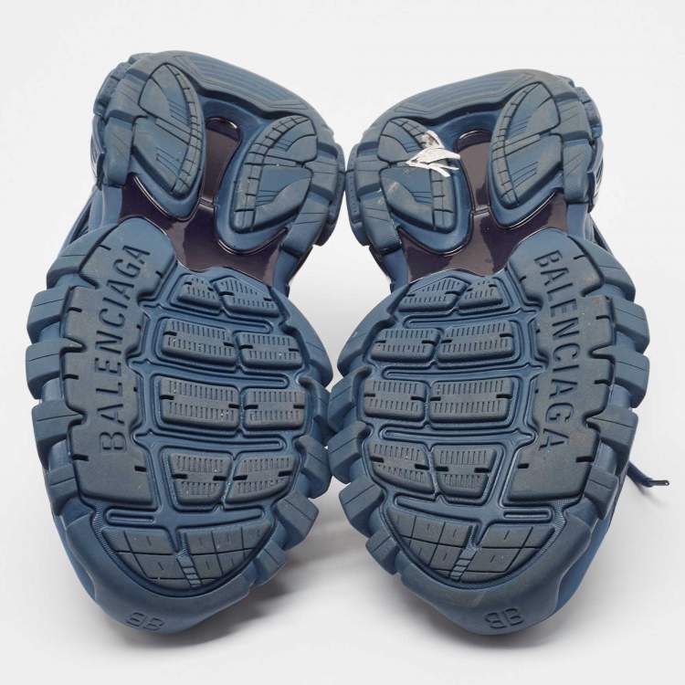 Pre Owned Balenciaga Blue Faux Leather and Mesh Track Sneakers Size 43