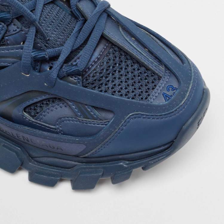 Pre Owned Balenciaga Blue Faux Leather and Mesh Track Sneakers Size 43