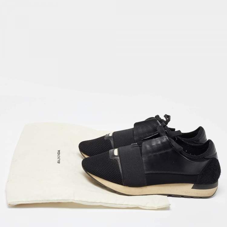 Pre Owned Balenciaga Black Leather and Mesh Race Runner Sneakers Size 41