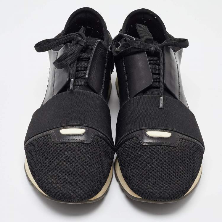 Pre Owned Balenciaga Black Leather and Mesh Race Runner Sneakers Size 41
