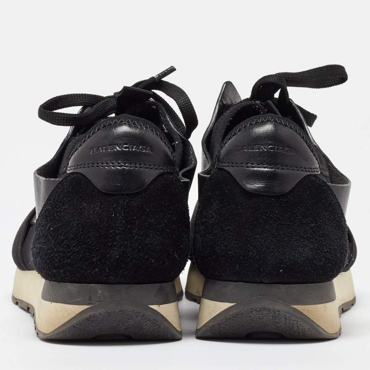 Pre Owned Balenciaga Black Leather and Mesh Race Runner Sneakers Size 41