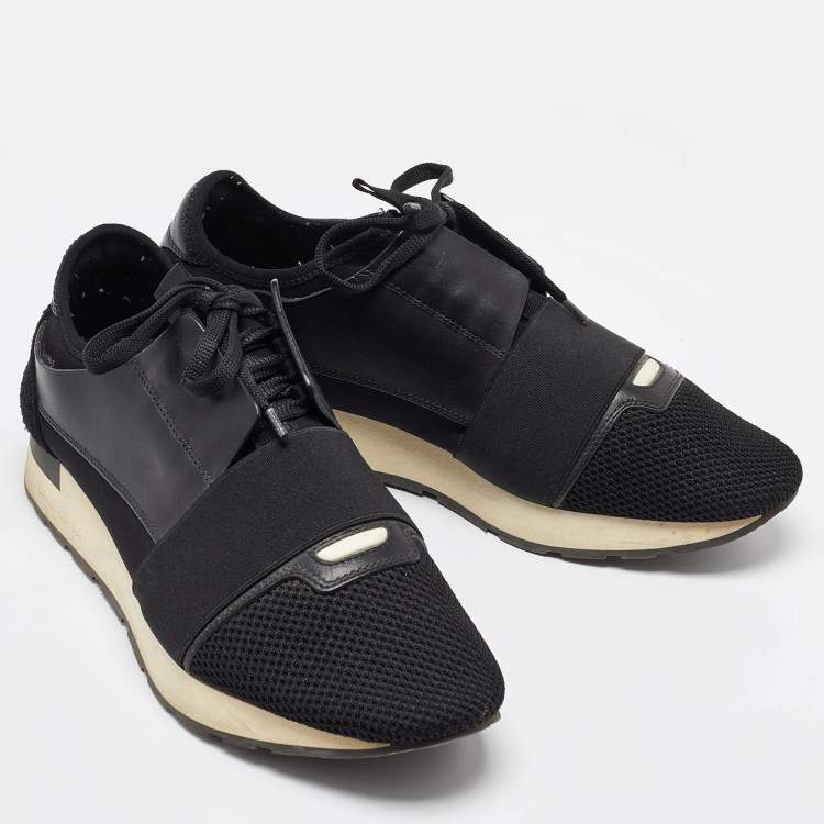 Pre Owned Balenciaga Black Leather and Mesh Race Runner Sneakers Size 41