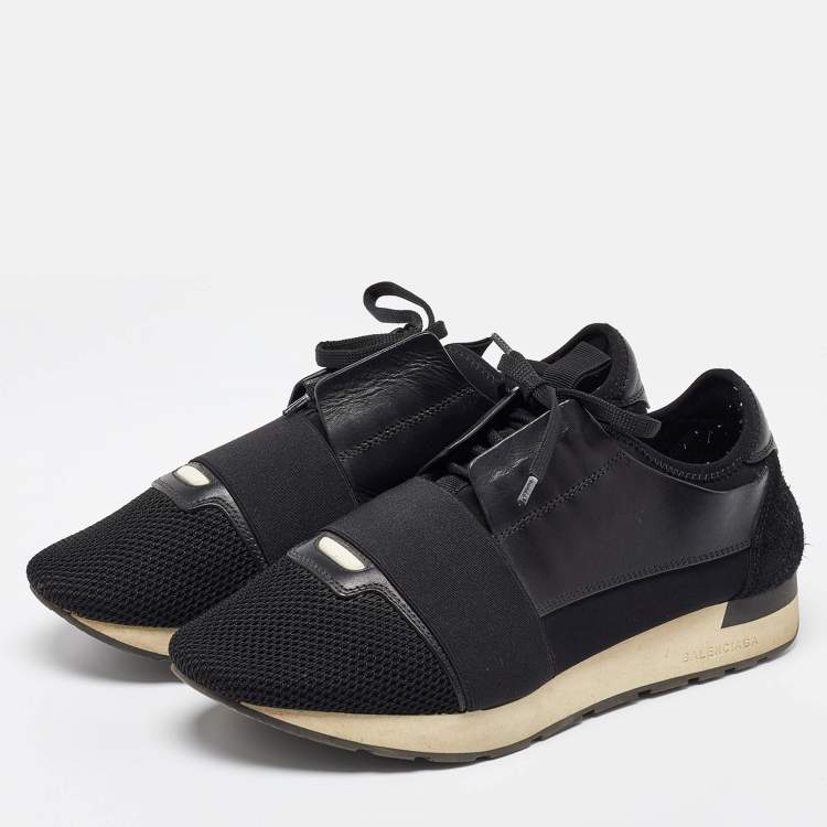 Pre Owned Balenciaga Black Leather and Mesh Race Runner Sneakers Size 41