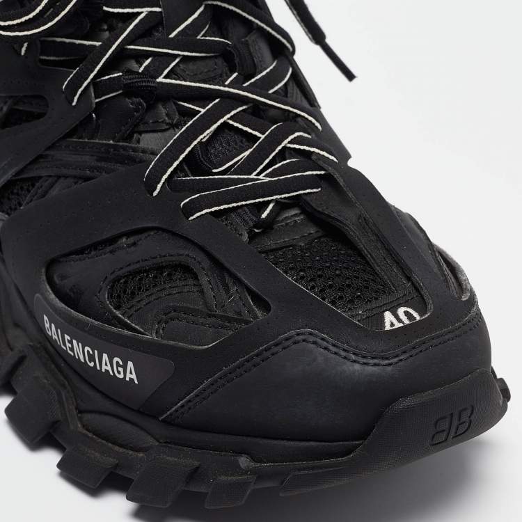 Pre Owned Balenciaga Black Faux  Leather Track Sneakers Size 40
