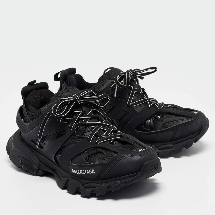 Pre Owned Balenciaga Black Faux  Leather Track Sneakers Size 40