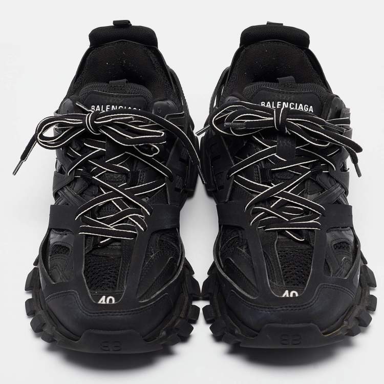 Pre Owned Balenciaga Black Faux  Leather Track Sneakers Size 40