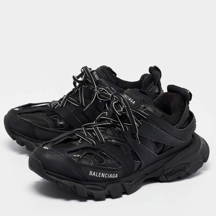 Pre Owned Balenciaga Black Faux  Leather Track Sneakers Size 40