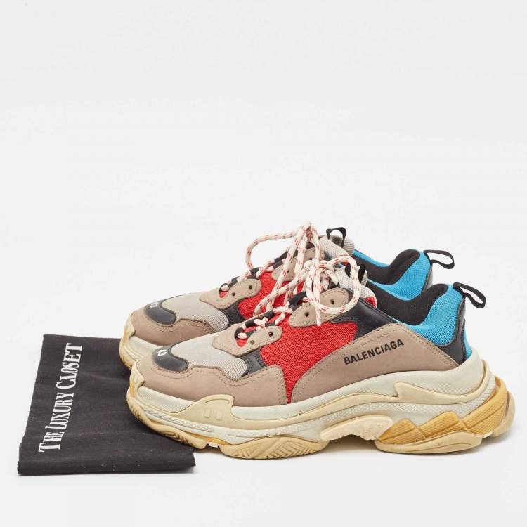 Pre Owned Balenciaga Multicolor Nubuck Leather and Mesh Triple S Sneakers Size 43