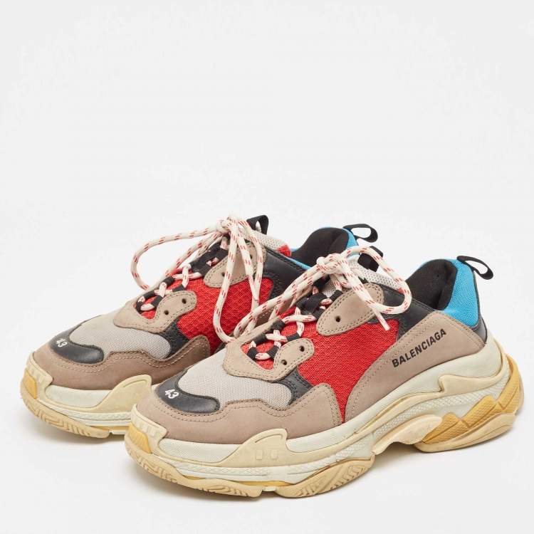 Pre Owned Balenciaga Multicolor Nubuck Leather and Mesh Triple S Sneakers Size 43