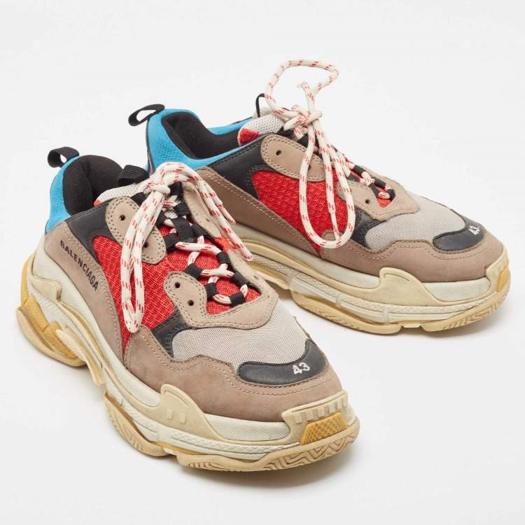 Pre Owned Balenciaga Multicolor Nubuck Leather and Mesh Triple S Sneakers Size 43