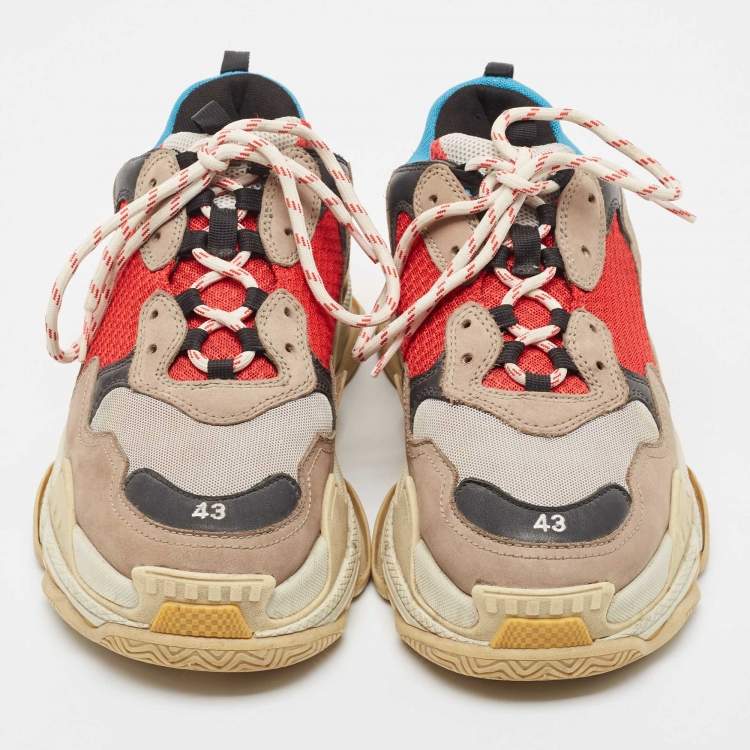 Pre Owned Balenciaga Multicolor Nubuck Leather and Mesh Triple S Sneakers Size 43