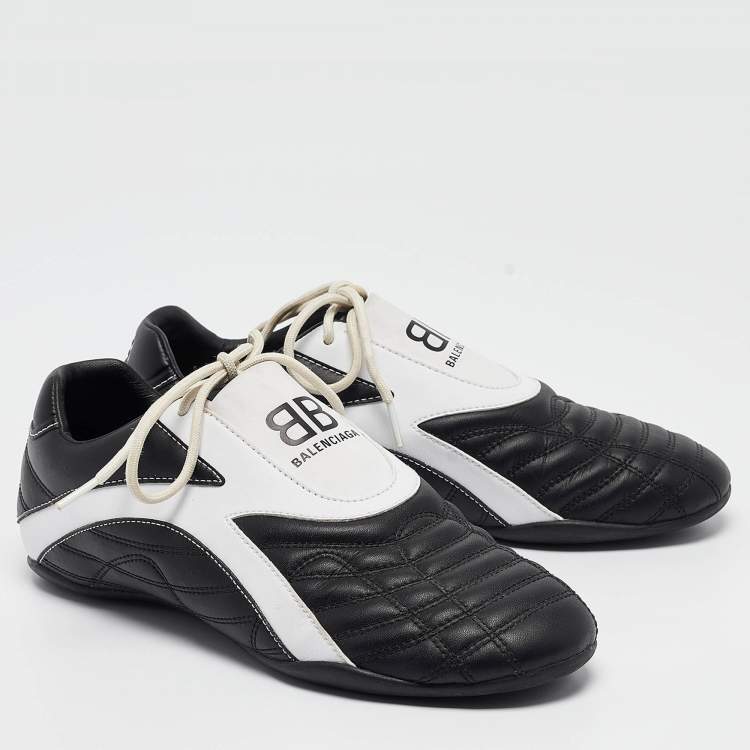Pre Owned Balenciaga Black/White Faux Leather Zen Sneakers Size 40