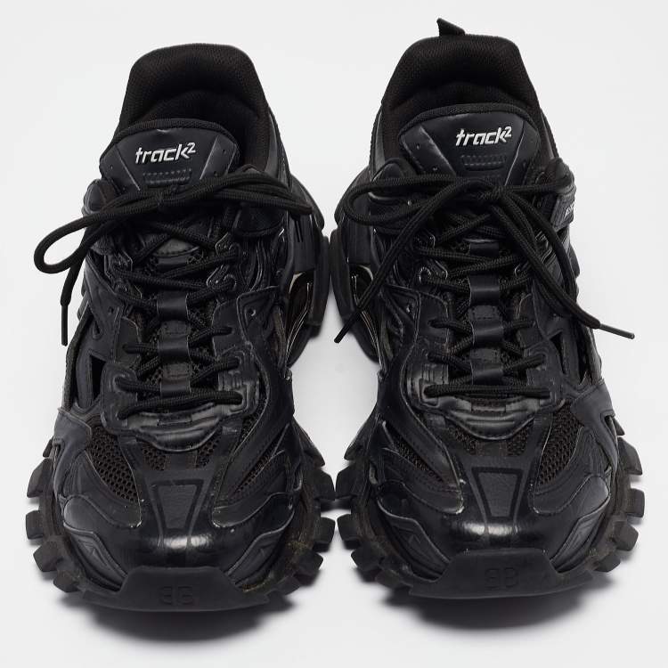 Pre Owned Balenciaga Black Faux Leather and Mesh Track 2 Sneakers Size 44