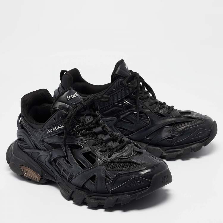 Pre Owned Balenciaga Black Faux Leather and Mesh Track 2 Sneakers Size 44