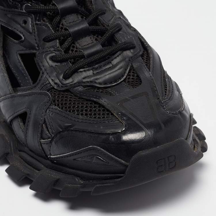 Pre Owned Balenciaga Black Faux Leather and Mesh Track 2 Sneakers Size 44