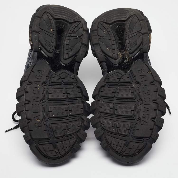 Pre Owned Balenciaga Black Faux Leather and Mesh Track 2 Sneakers Size 44
